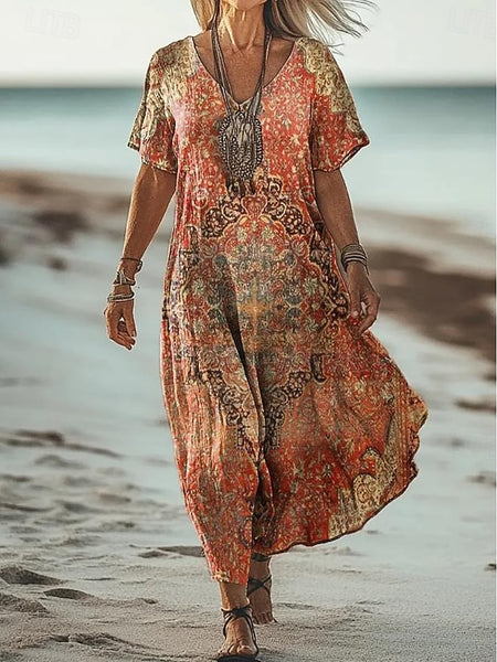 Women's Maxi Dress Paisley Dress Casual Dress Long Sleeve