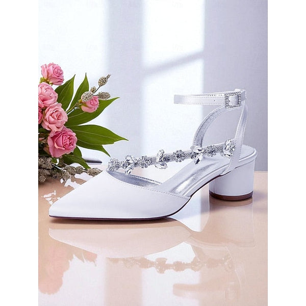 Purple Heel Pumps Women's Satin Block with Rhinestone FashionChic