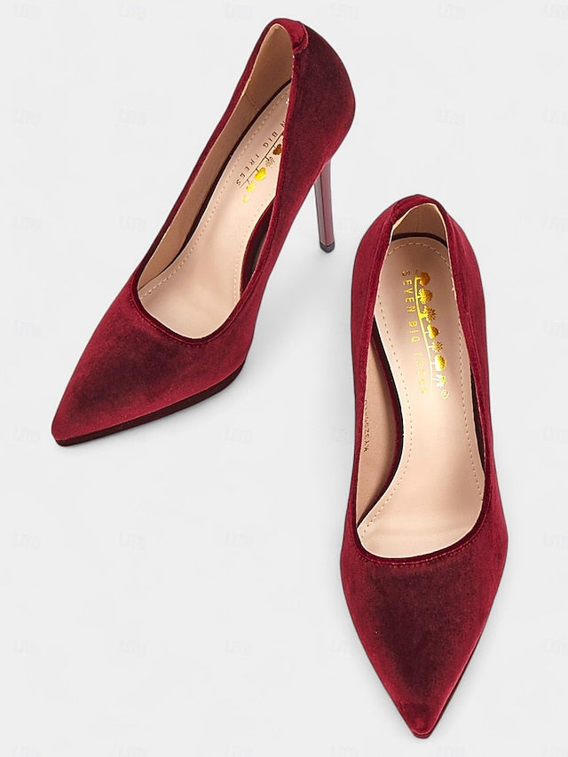 Heel Velvet Stiletto Women's and Pumps Burgundy with FashionChic