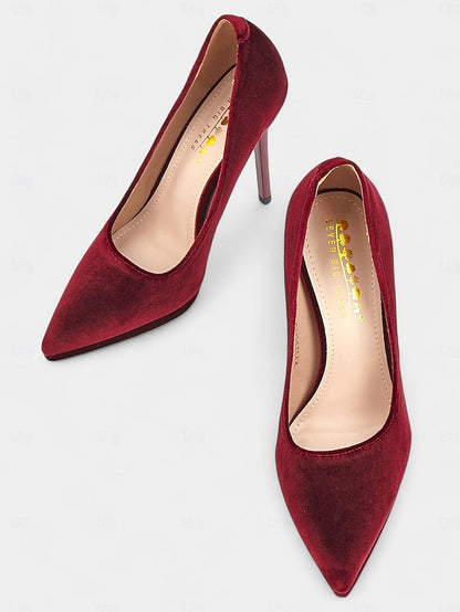 with Stiletto Pumps Burgundy and Women's Velvet Heel FashionChic