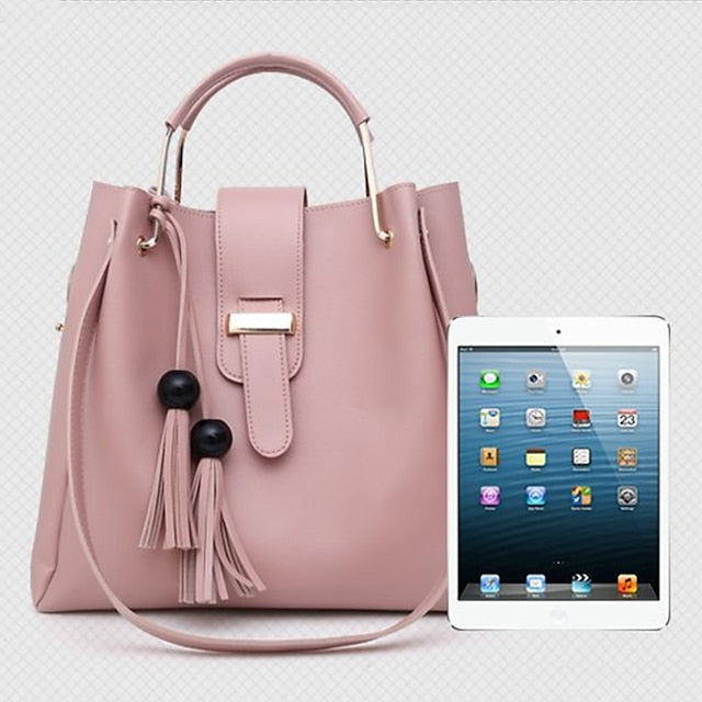Leather Women's Set Tote 3-Piece Pink Faux - Handbag FashionChic