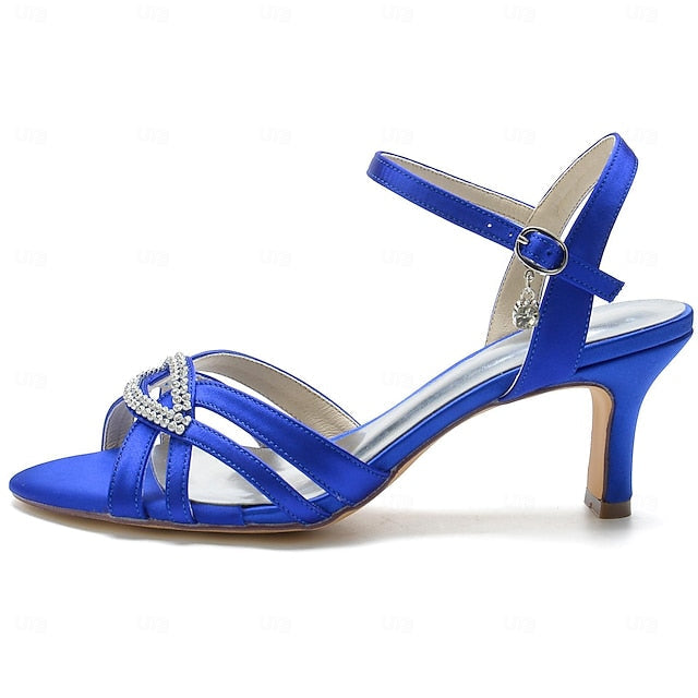 Women's Satin Dark Blue Heels Strappy with Rhinestone FashionChic