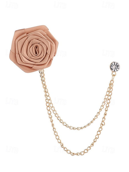Elegant with – Rose Lapel Red Chain Gold Pin Men's FashionChic