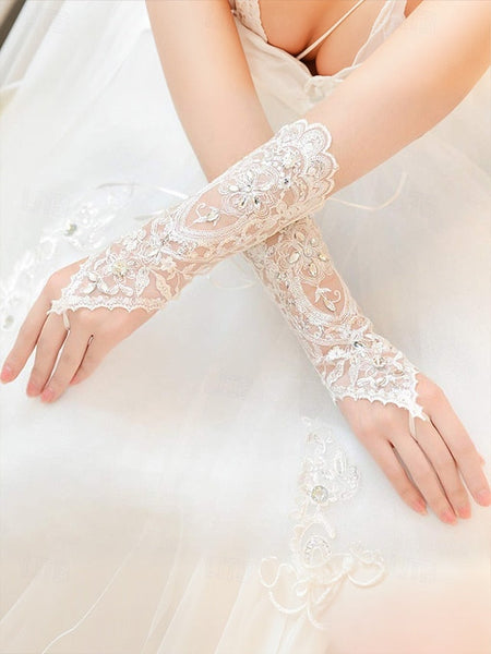 Bridal Pearls with Lace Wedding Gloves Accessories Elegant – FashionChic