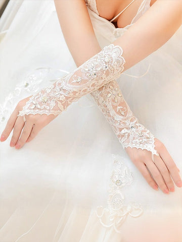 Bridal Pearls with Lace Wedding Gloves Accessories Elegant – FashionChic