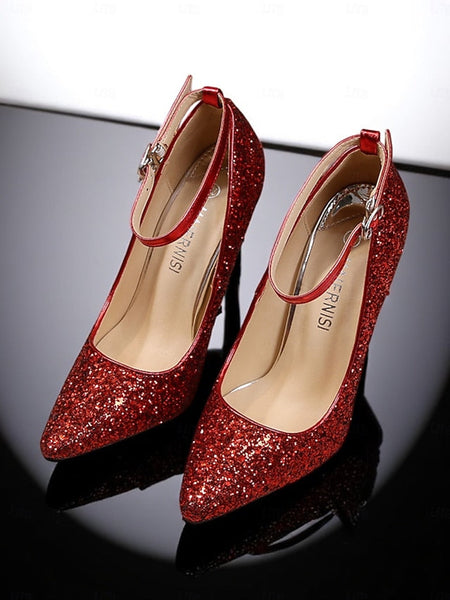 Women's Sparkly – Gold Heels Pointed Toe Stiletto Glitter FashionChic