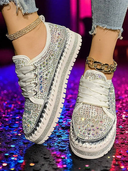 Accents Sparkling with Women's Silver Rhinestone Sneakers FashionChic