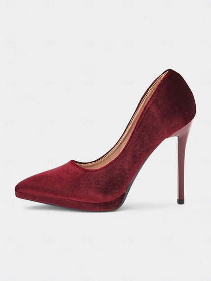 Heel Velvet Stiletto Women's and Pumps Burgundy with FashionChic