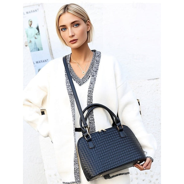 Handbag Set Brown Leather Women's Woven – 3-Piece Faux FashionChic