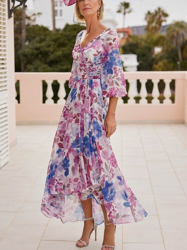 Bride V Dress the Neck Mother Vintage Floral Elegant of FashionChic