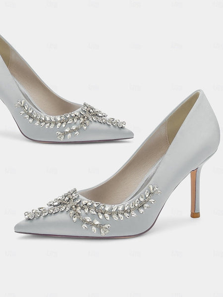 Stiletto Satin Heels – Women's Rhinestone-Embellished FashionChic