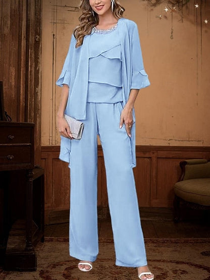 Piece Simple the Pantsuit Bride of 3 Mother Dress Elegant FashionChic