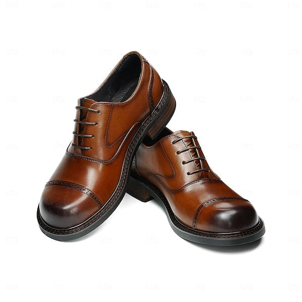 Shoes- Leather Toe Genuine Dress Men's Oxford Cap First FashionChic