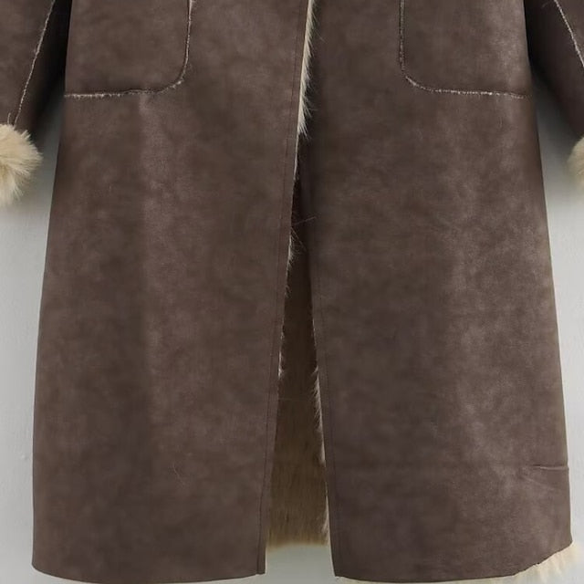 Faux Pocket Comfortable Women's Warm Buttons Coat Fur FashionChic