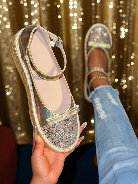 Women's Holographic Jane Platform Glitter Mary Shoes FashionChic
