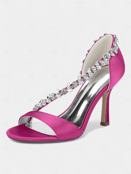 T-Strap Satin Crystal Women's High Heels with – Champagne FashionChic