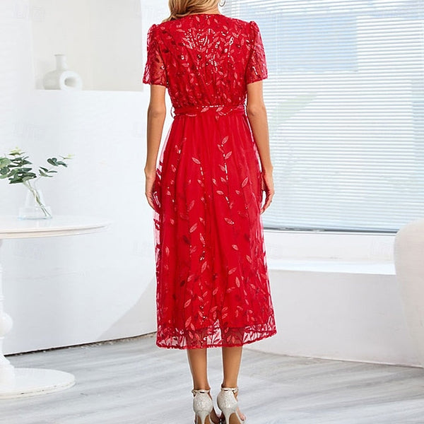 Dress Mother A-Line Bride Sequin Neck V of Elegant the FashionChic