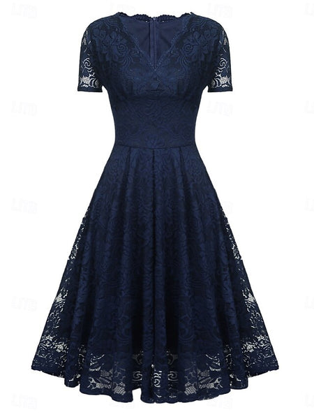 Women's Midi Dress Lace Dress Cocktail Dress Wedding Guest FashionChic