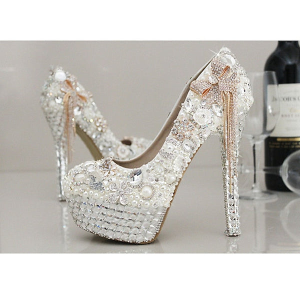 Rhinestone Women's White Platform and Embellished Pearl FashionChic