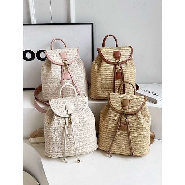 Straw Rattan Women with Bag Woven – Boho for Backpack Travel FashionChic