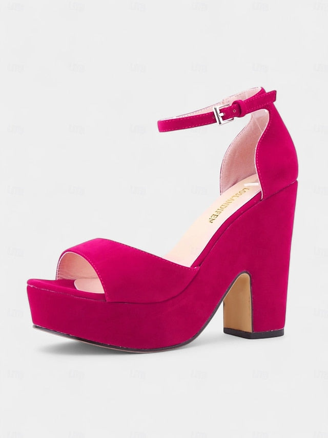 Chunky Platform Sandals Heel Women's Suede - Nude Block FashionChic