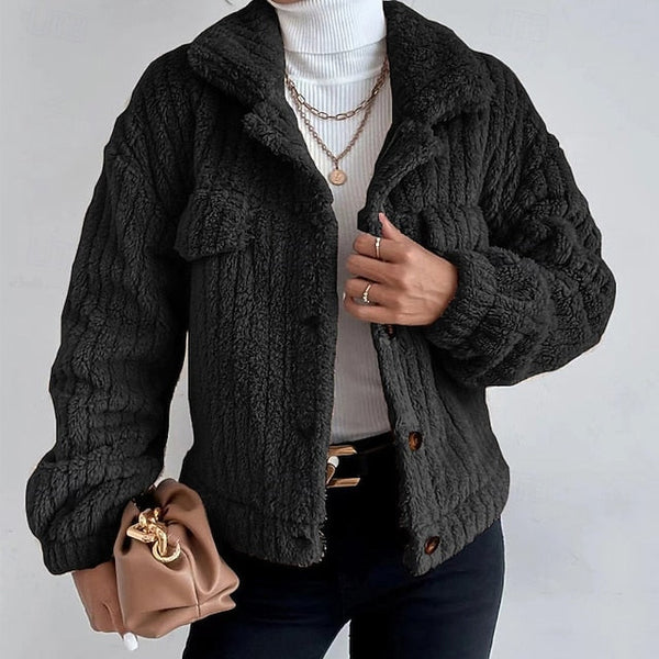 Casual Plain Coat Warm Teddy Women's Buttons Comfortable FashionChic