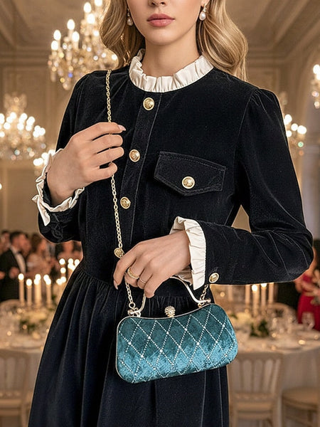 - with Evening Accents Women's Velvet Quilted Diamond Purse FashionChic