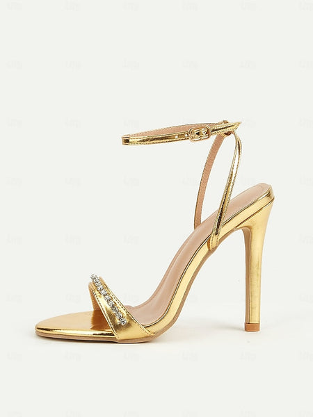 Women's High Dazzling Heels – Strap Gold Metallic Ankle FashionChic
