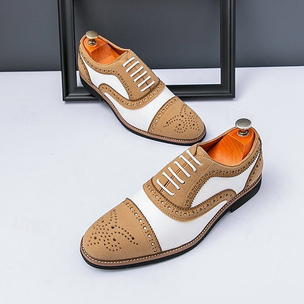 Men's Classic with Brogue Brown Oxford White Shoes and FashionChic