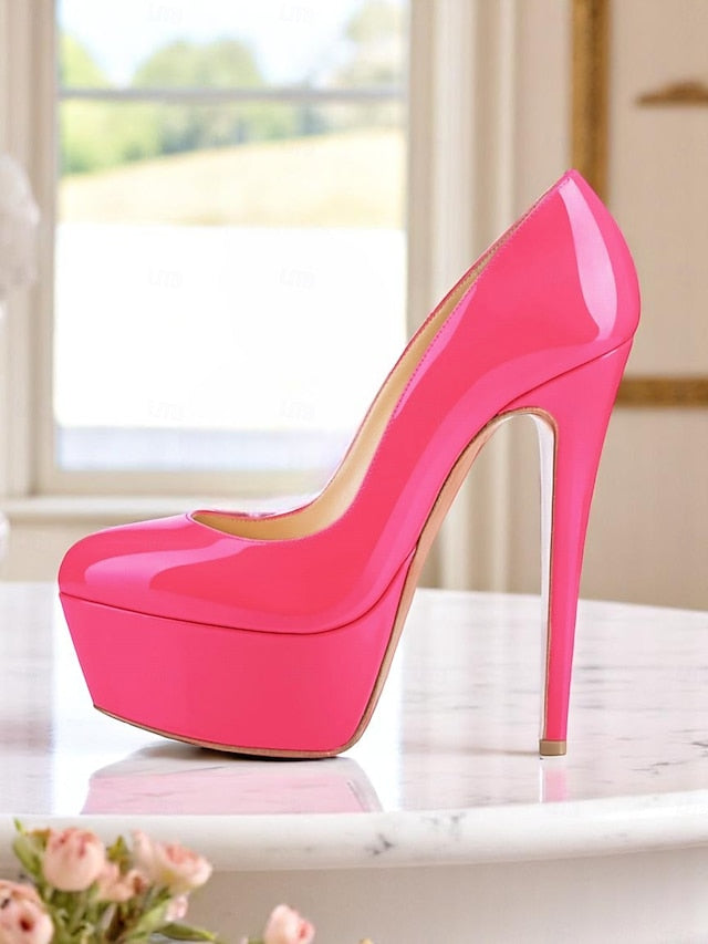 Platform Black Women's Pointed-Toe and with Heels Patent FashionChic