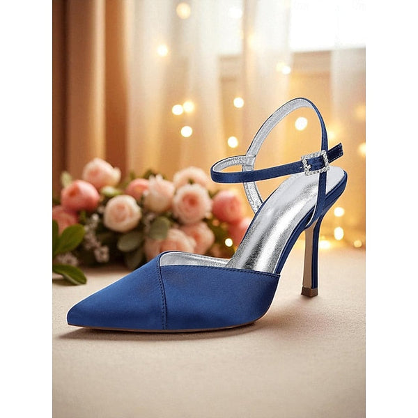 Women's Green - Ankle Strap Heels Satin with Stiletto FashionChic