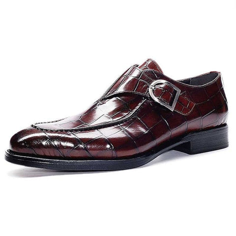 Monk Faux Pattern Strap Leather Crocodile Men's Burgundy FashionChic
