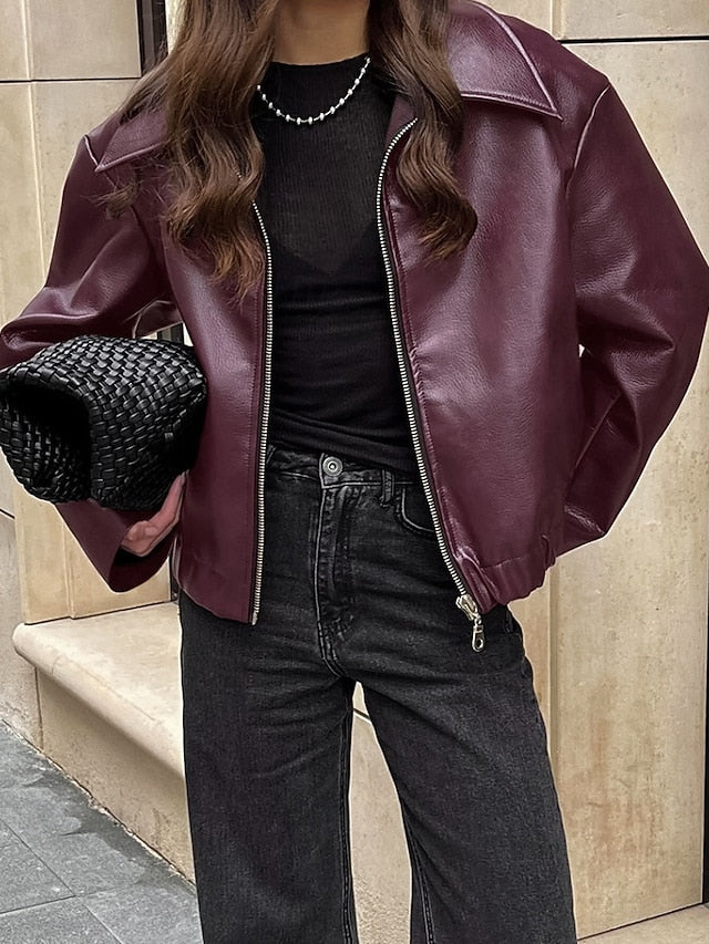 Faux Jacket Warm Women's Zipper Comfortable Pocket Leather FashionChic