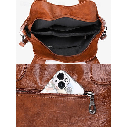 Brown Faux Bag Women's Leather Tote with Vintage Dual FashionChic
