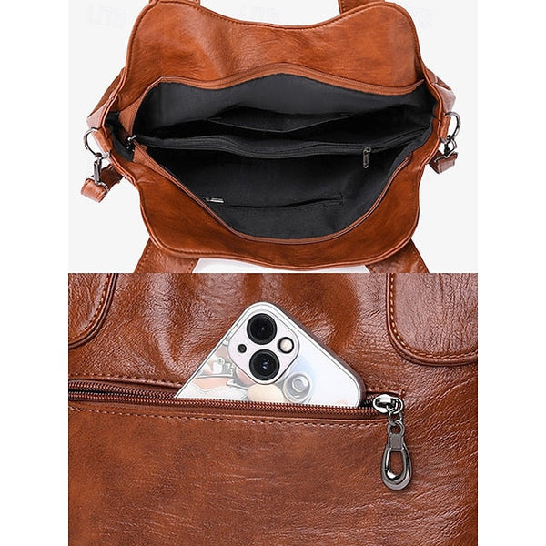 Brown Faux Bag Women's Leather Tote with Vintage Dual FashionChic