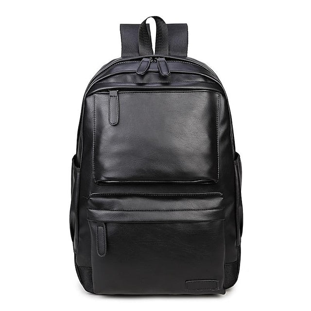 with Leather Backpack Black Faux Front Zipper Men's Pocket FashionChic