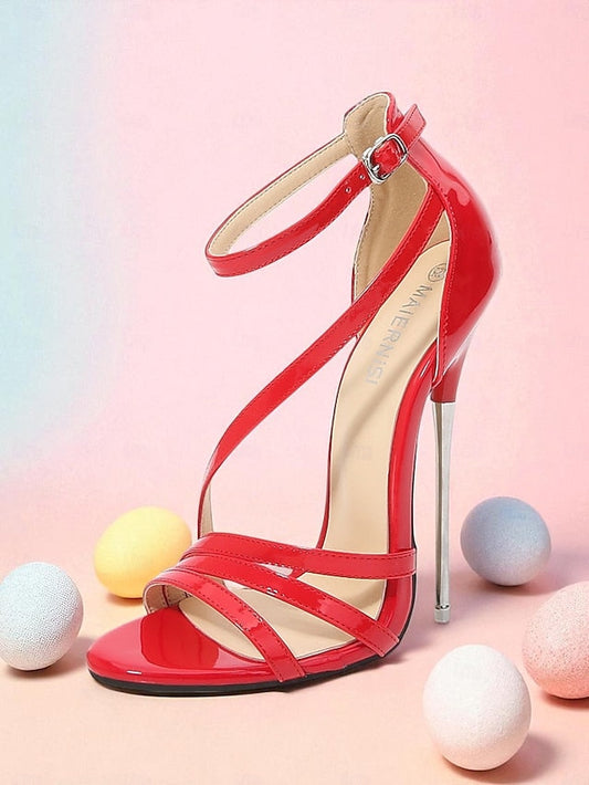 PU Red Sandals High Heels - Strappy Stiletto Women's Patent FashionChic