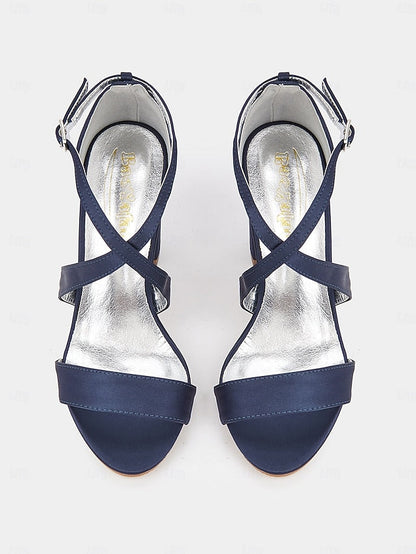 Satin Strappy Sandals – Heel Block Elegant Women's FashionChic