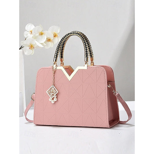 Handbag Faux with Elegant – Women's Pendant Pearl Leather FashionChic