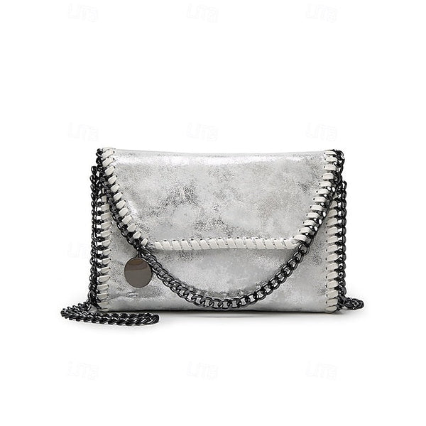 Leather Faux Bag with Chain Red Whipstitch Shoulder Detailing FashionChic