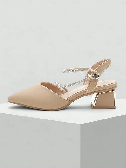 Women's Toe Pointed Heels Elegant with Rhinestone Slingback FashionChic