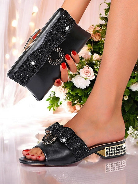 Rhinestone with Flat – Gold Matching Bow Clutch Sandals FashionChic