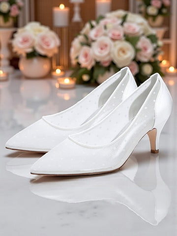 Low Dot and Mesh Wedding Polka Shoes White with Women's FashionChic