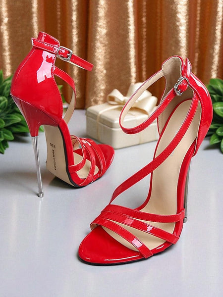 PU Red Sandals High Heels - Strappy Stiletto Women's Patent FashionChic