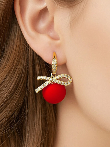 and Rhinestone with Pearl Earrings Christmas Women's Bow FashionChic