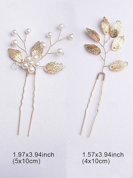 Leaf Faux Pearls Accessory Bridal Hair with Set and Silver Gold FashionChic