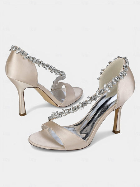 T-Strap Satin Crystal Women's High Heels with – Champagne FashionChic