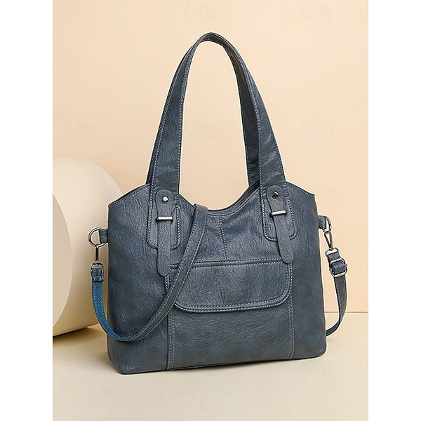 Brown Faux Bag Women's Leather Tote with Vintage Dual FashionChic