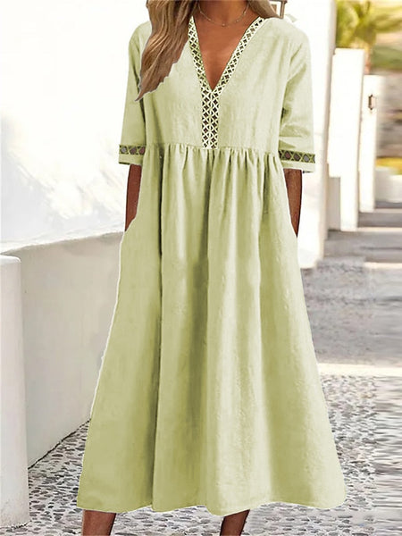 Women's Midi Dress 100% Cotton Cotton Linen Dresses Casual FashionChic