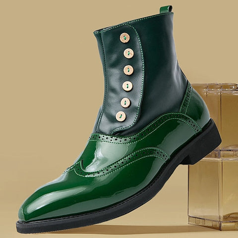 - Leather Button Boots Green Stylish Wingtip Vintage Men's FashionChic